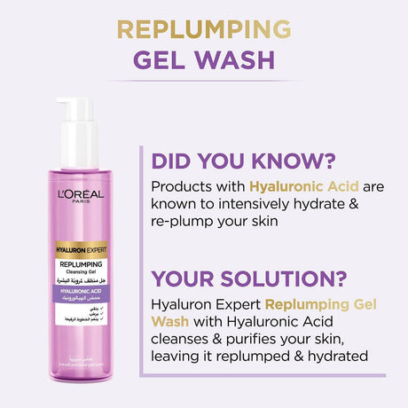 Replumping gel wash with a did you know explainer on hyaluronic acid hydration