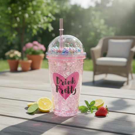 Pink Drink Pretty heart glitter tumbler with straw