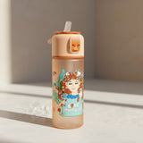 Peach 400ml water bottle showing the flip lid and soft silicone drinking straw