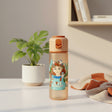 Peach Love Yourself water bottle with a silicone straw, a carry loop and an illustrated girl