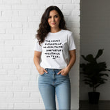 Fortune slogan printed in black on white cotton