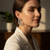 Silver marquise crystal oval hoop earring with double row sparkle