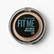 Maybelline Fit Me Matte Poreless pressed powder in shade 230, a small compact seen from above on white