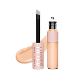 Maybelline Lifter concealer in shade 15 beside a soft beige swatch and sponge tip wand