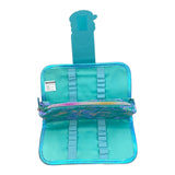 Opened mermaid pencil case, showing it's three compartments