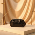 Black metallic pleated pouch evening clutch