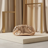 Gold metallic pleated pouch evening clutch