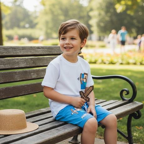 Minecraft shorts set for boys in white and blue, Jack Gifts Online Lebanon