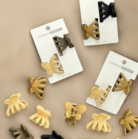 Mini claw clips in beige, mustard, brown and black neutral tones, Jack Gifts Online Lebanon