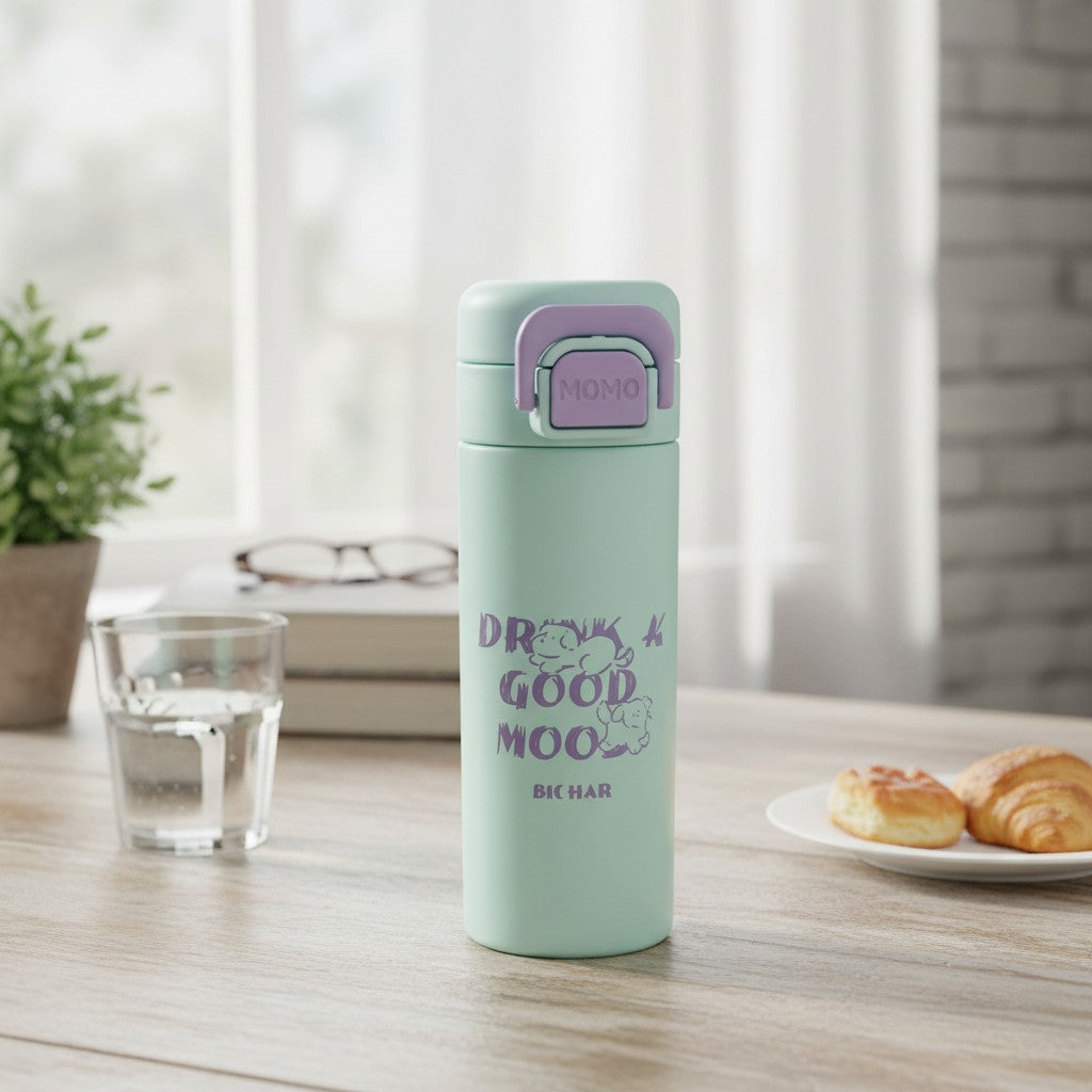 Mint green thermal flask with lilac flip lock lid, Jack Gifts Online Lebanon