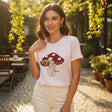 Pink mushroom girl print women's t-shirt