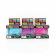 Three NeeDoh Nice Cube boxes side by side holding blue, purple and pink squish cubes