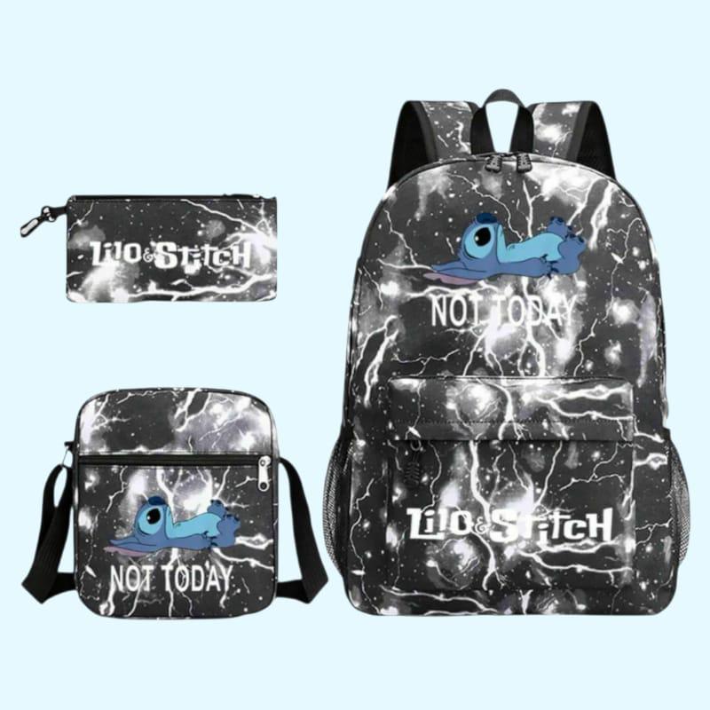 Backpack and pouch set with 'Lilo & Stitch' design on a light blue background