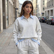 Oatmeal marl collared sweatshirt and drawstring joggers with blue shirt trim