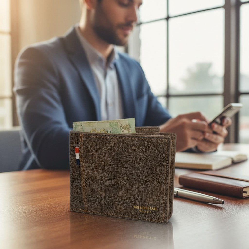 Olive canvas bifold men's wallet with cash and card slots, Jack Gifts Online Lebanon