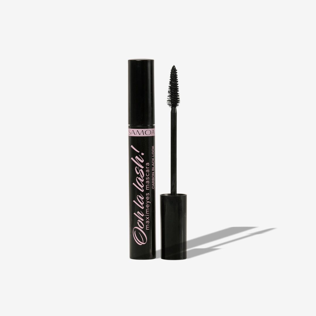 Samoa Ooh La Lash carbon black mascara in a black tube with tapered wand