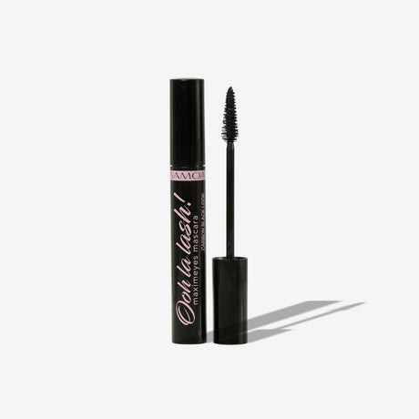 Samoa Ooh La Lash carbon black mascara in a black tube with tapered wand