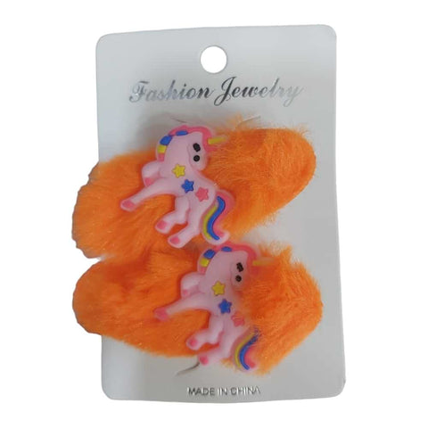 Orange Unicorn Fluffy Hairpins