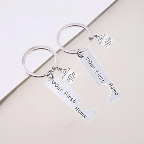 Our First Home keychain set with house charms