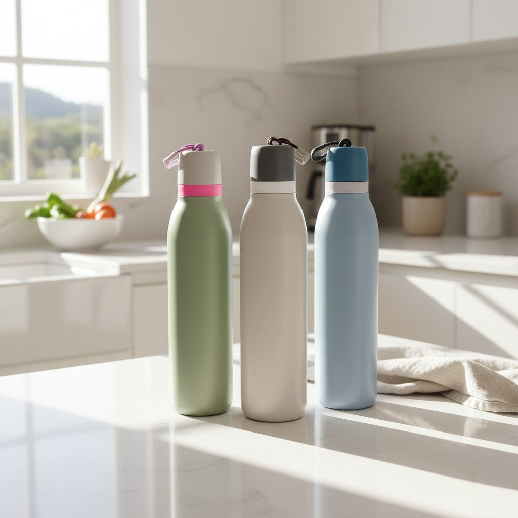 Sage green, cream and light blue insulated thermal water bottles, Jack Gifts Online Lebanon