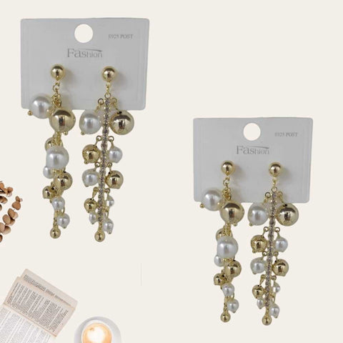 Pearl & Gold Sparkly Earrings