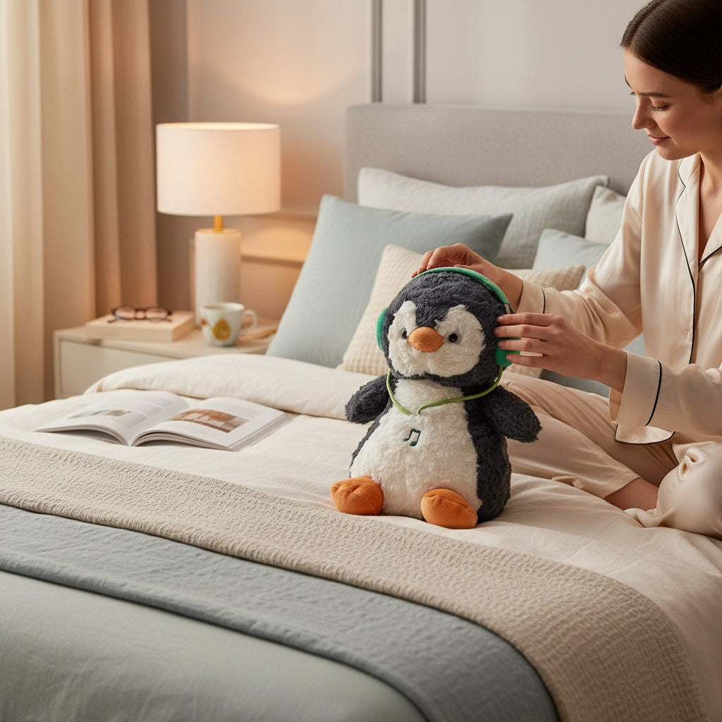 Penguin plush toy with green headphones, Jack Gifts Online Lebanon
