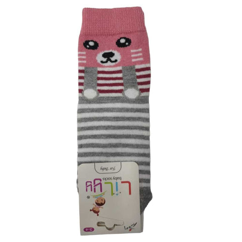 Pink And Grey Bear Print Socks