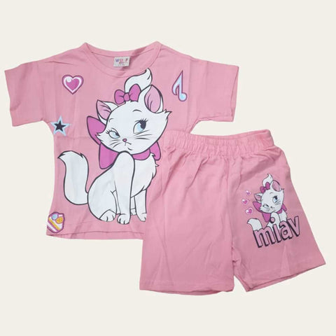 Pink Miav Cat Shorts Set