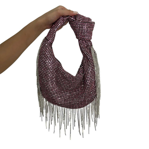 Pink Rhinestone Tassel Handbag