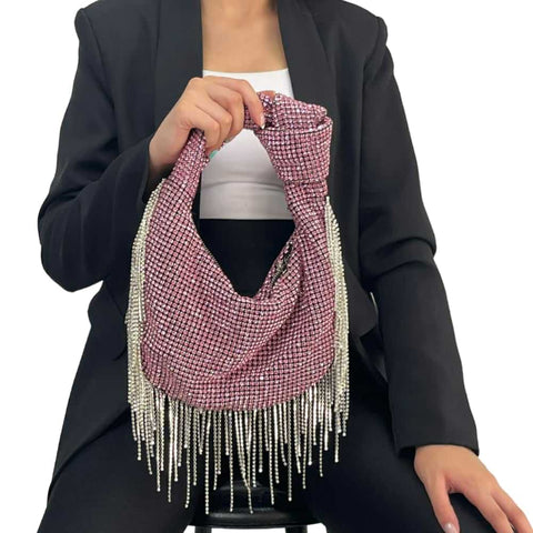 Pink Rhinestone Tassel Handbag