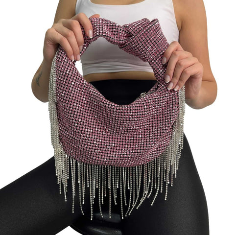 Pink Rhinestone Tassel Handbag
