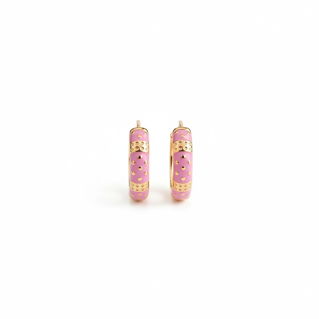 Pink confetti enamel hoop earring with gold finish