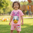 Girls bubblegum pink set, oversized Daisy Duck face tee with plain pink shorts
