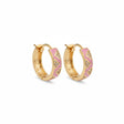 Pink square hoop earring with gold and rhinestone corner