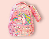 Rainbow and roller skate print unicorn school bag with customisable name panel
