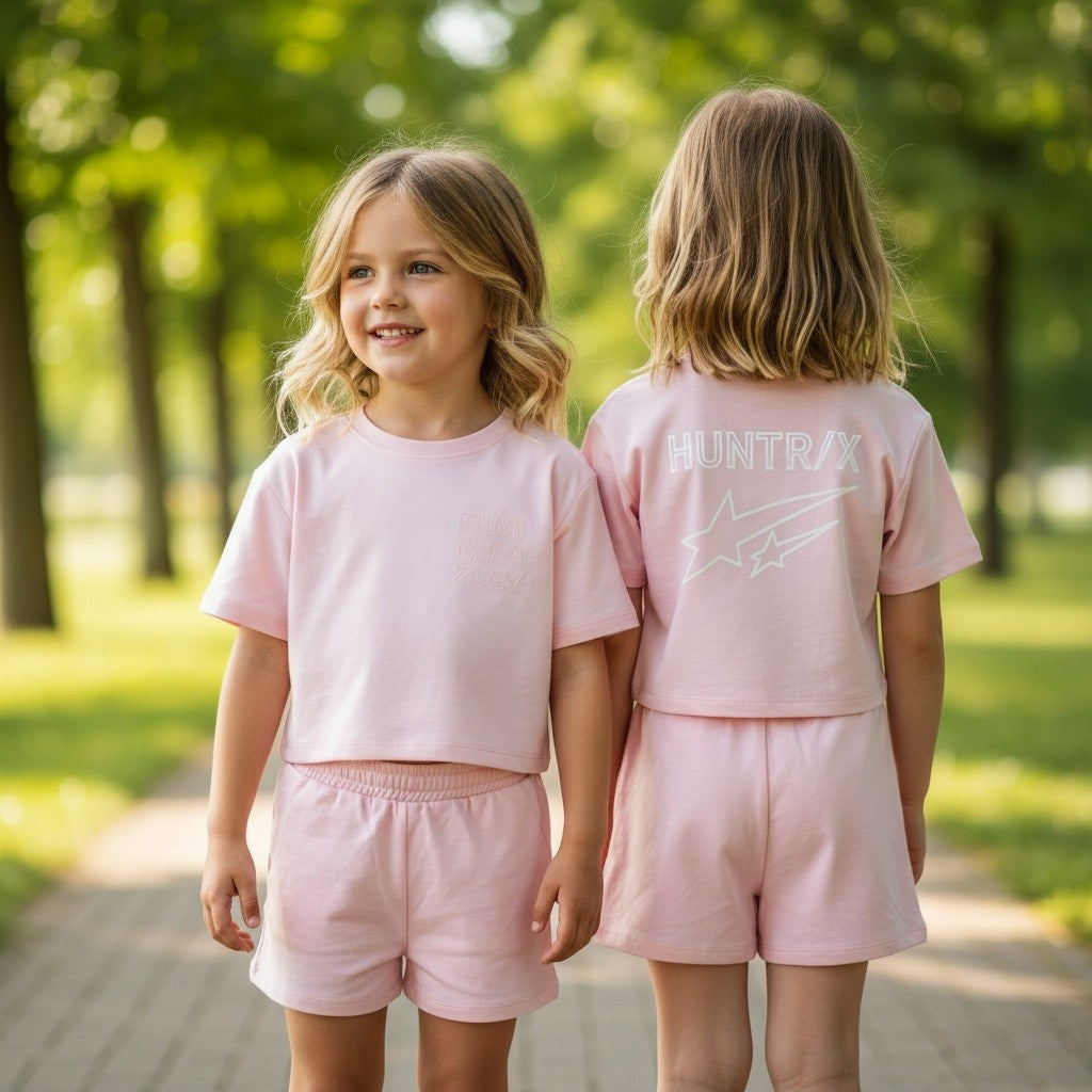Girls pink shorts set with printed tee and matching shorts, Jack Gifts Online Lebanon