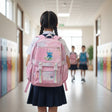 Girl wearing a pink Stitch school backpack with rainbow trim, Jack Gifts Online Lebanon