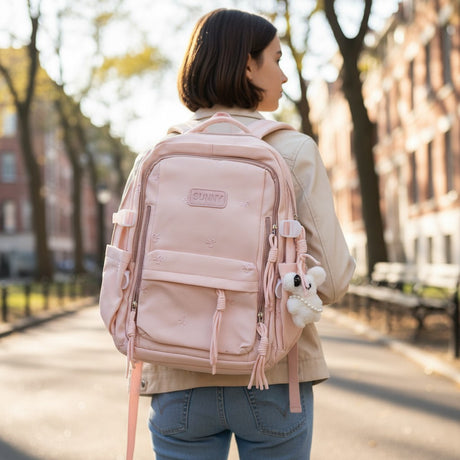 Pink Sunny bow print school backpack with bunny charm, Jack Gifts Online Lebanon