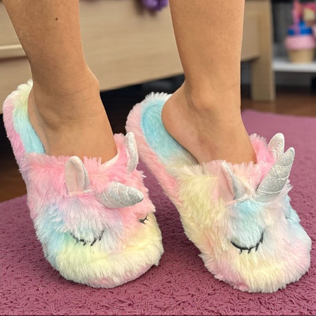 Kids pastel unicorn mule slippers with a silver glitter horn, Jack Gifts Online Lebanon