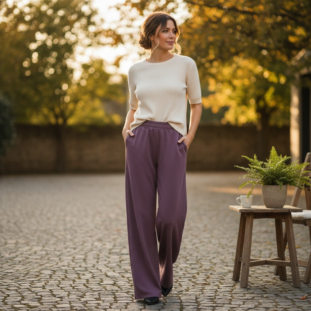 Women's plum purple wide leg pants with elasticated waist, Jack Gifts Online Lebanon