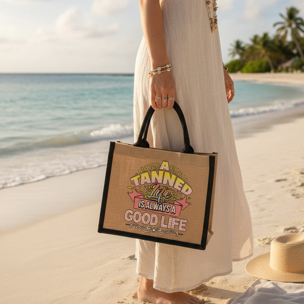 Black Jute Beach Tote