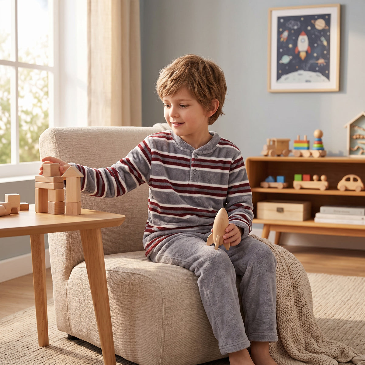 Grey Striped Fleece Kids PJ