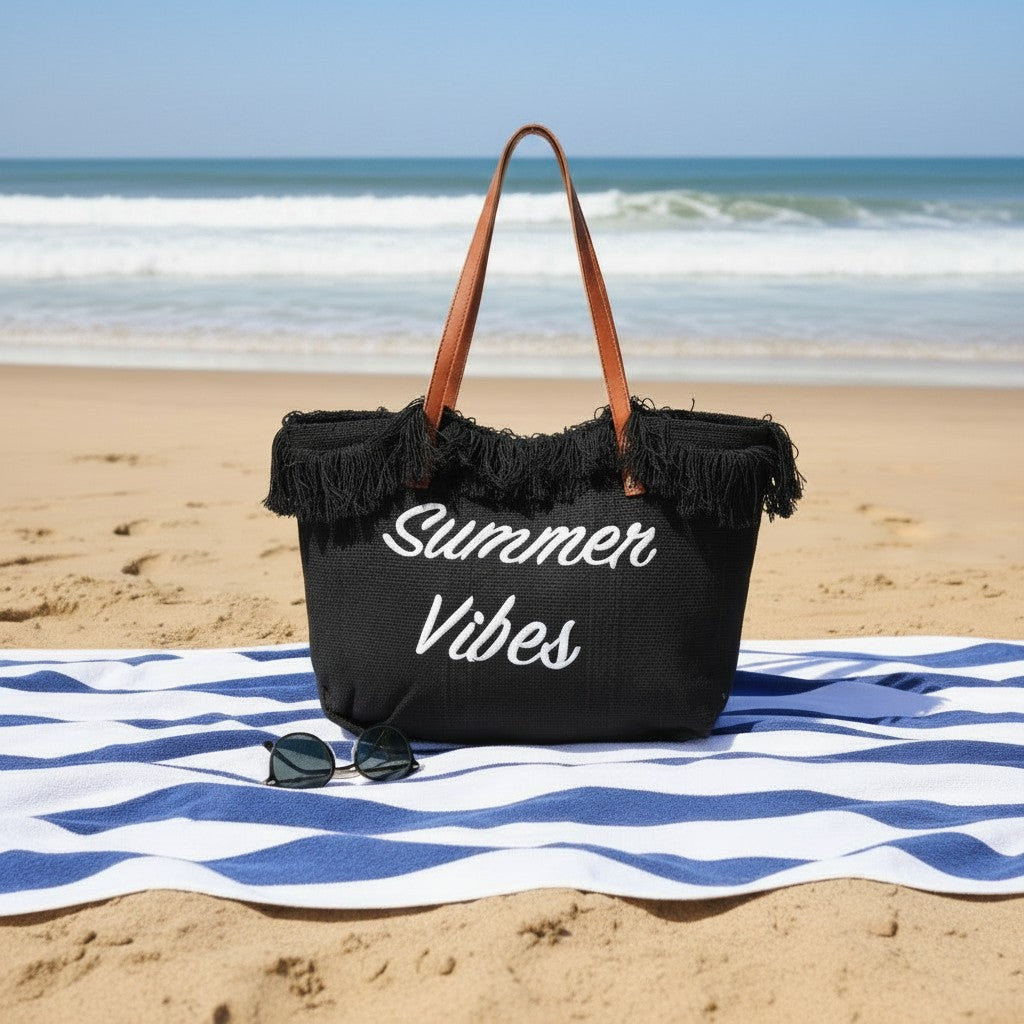 Black Summer Vibes Beach Bag