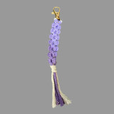 Purple braided macrame keychain with gold clasp and two tone tassel