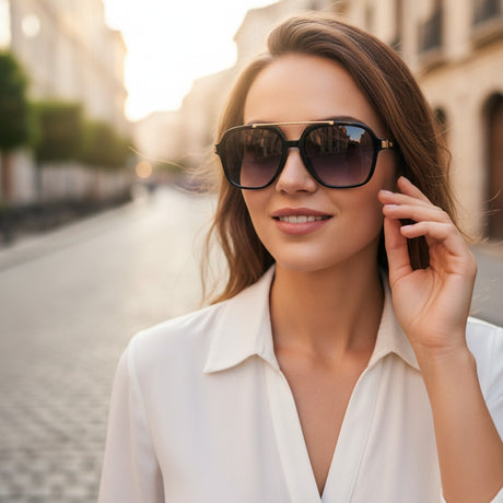 Womens oversized aviator sunglasses with purple gradient lenses and gold bar, Jack Gifts Online Lebanon