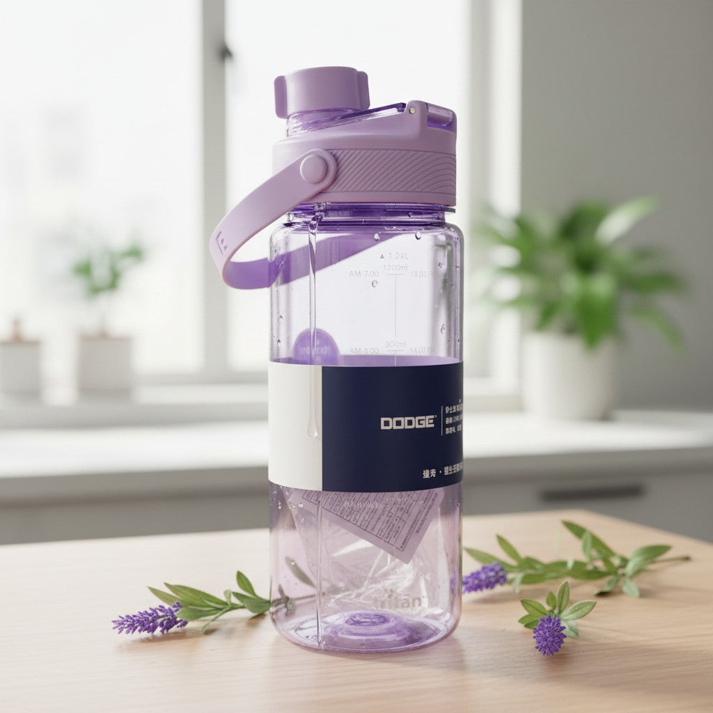 Purple 1.24L sport water bottle with time markers and carry strap, Jack Gifts Online Lebanon