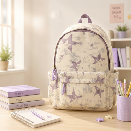 Lilac star print school backpack for girls in cream, Jack Gifts Online Lebanon