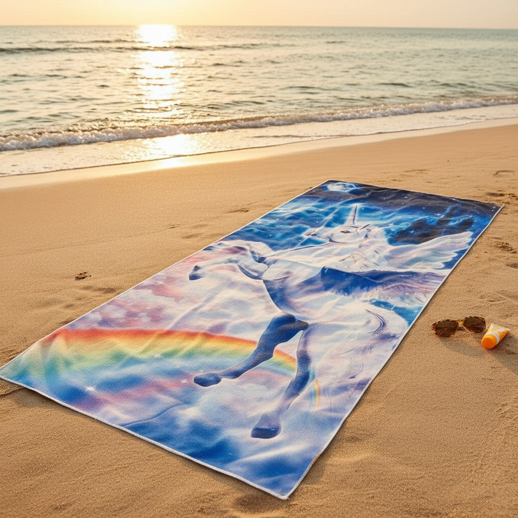 Rainbow unicorn print beach towel for girls on the sand, Jack Gifts Online Lebanon
