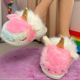 Kids rainbow tie dye unicorn slippers with a gold horn and ears, Jack Gifts Online Lebanon