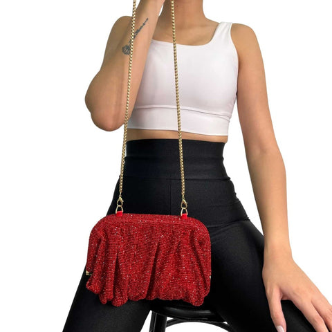 Red Rhinestone Chain Clutch Bag